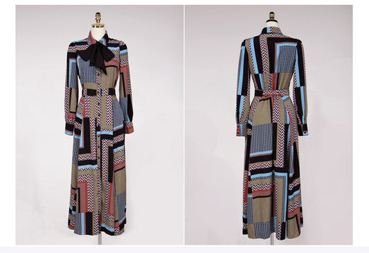 Vintage Geometric Pattern Printed Dresses.