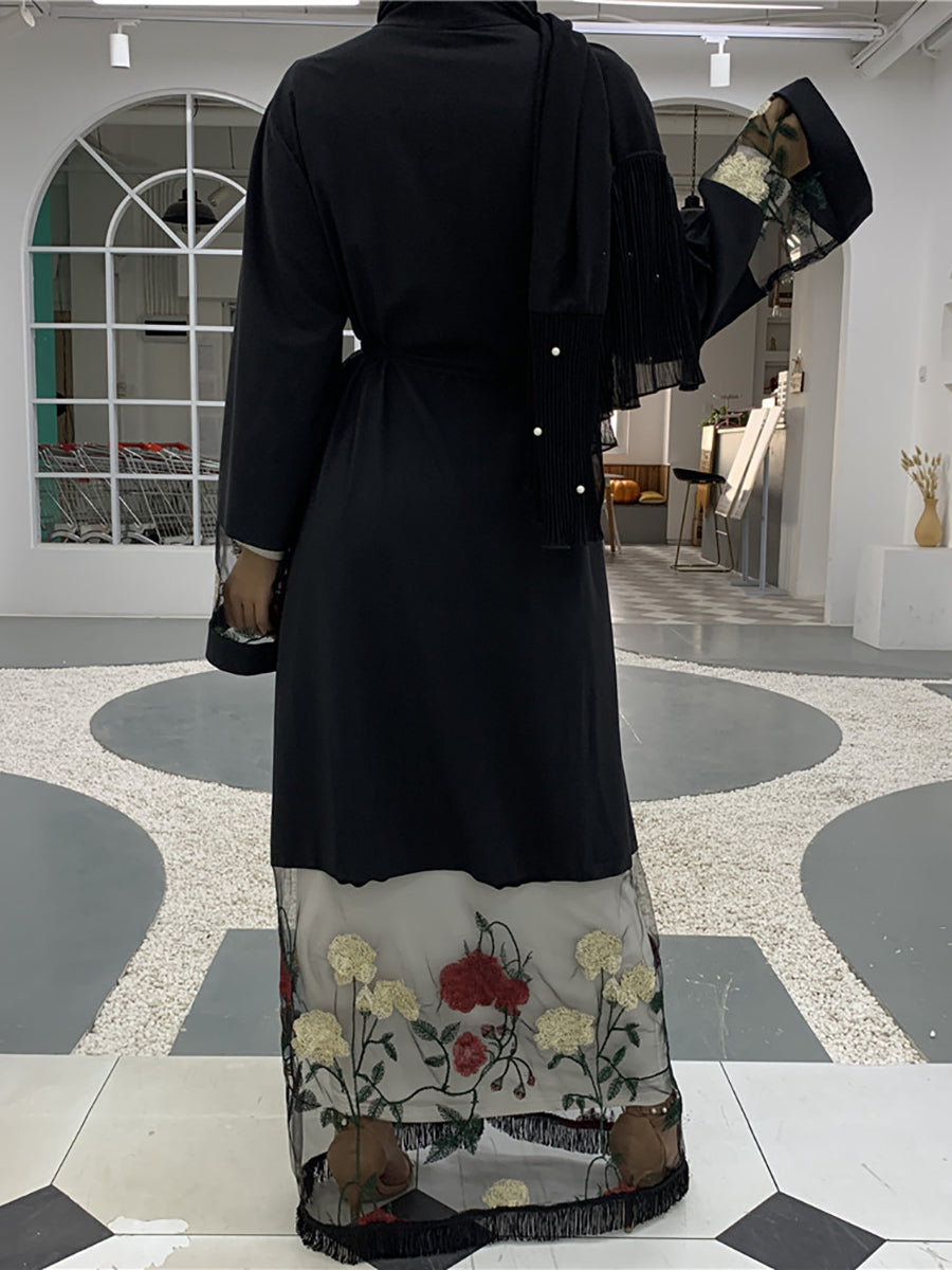 Arasea Lace Sleeve & Bottom Open Abaya